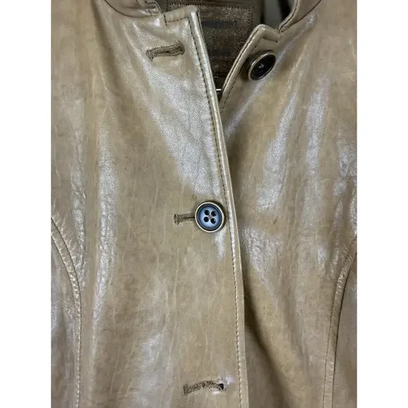 Leather Blazer Jacket with Mao Collar, Front Pockets – Brown Approx. Size M - Picture 7 of 15